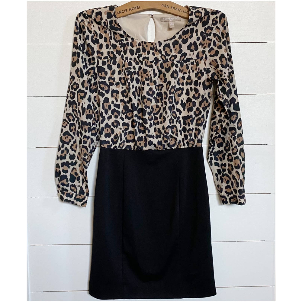 Banana Republic Dress Women's Petite Leopard Sheath Career Casual